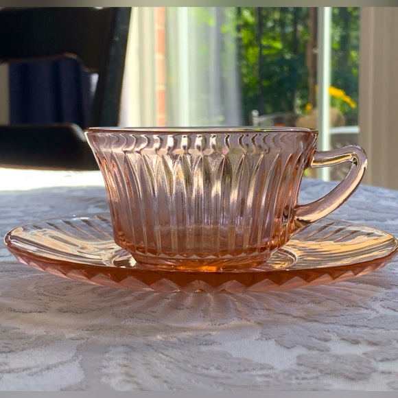 Pink Depression Glass Cup and Saucer - Picture 3 of 9